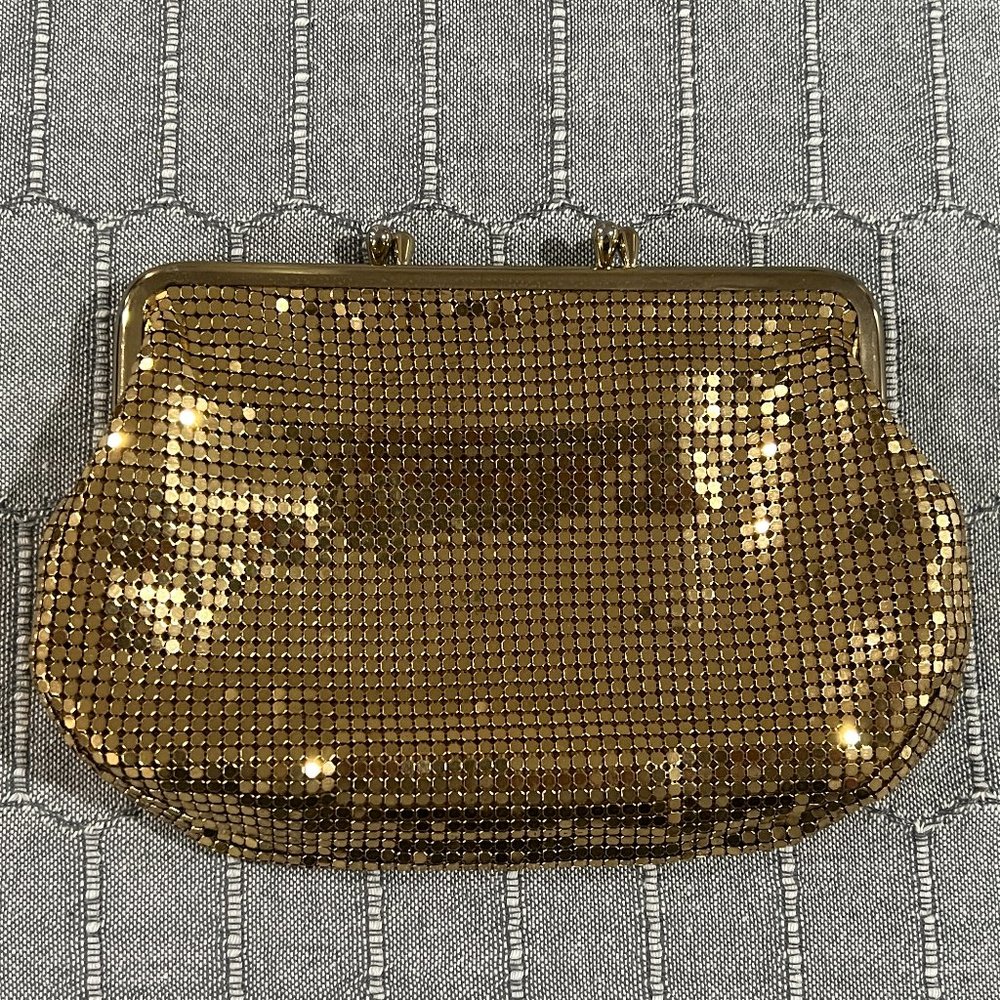 Vintage Gold Mesh Purse Handbag Clutch With Two Separate Compartments